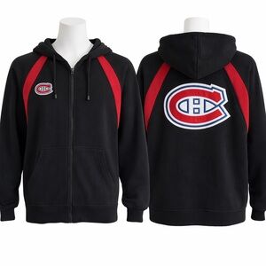 Size L Montreal Canadiens Men’s Full Zip Hoodie NHL Hockey Black Red Sweatshirt